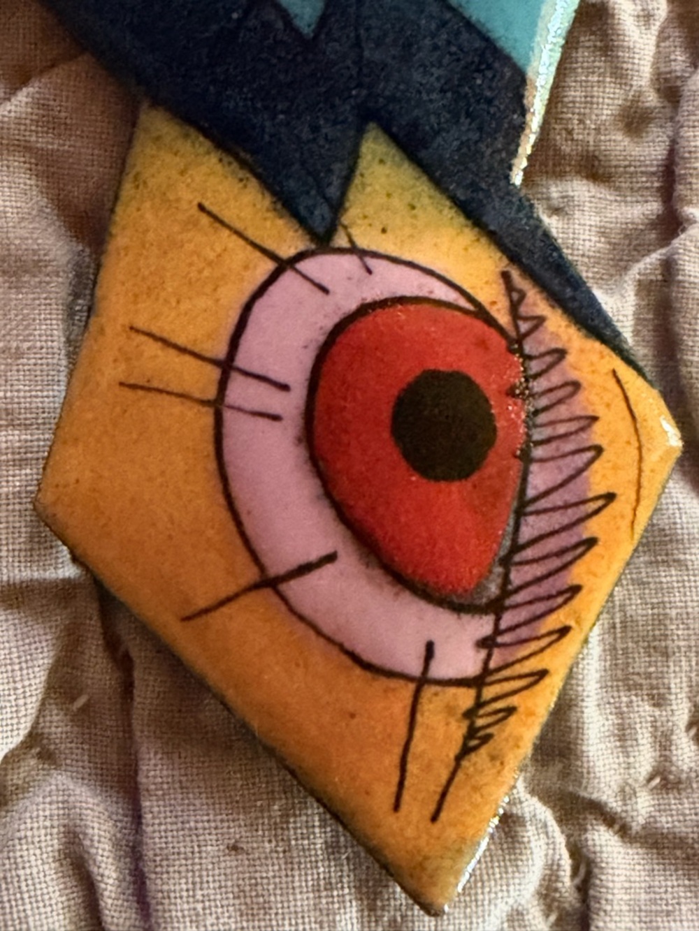 Brooch - Susan Jones 1991 - Enamel On Copper - Abstract Eyes - Signed By Artist View 4